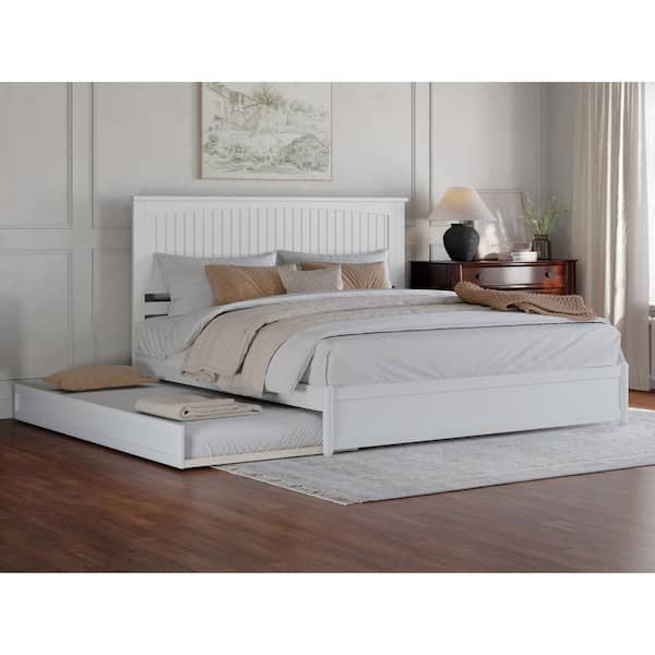 AFI Malta White Solid Wood Frame King Platform Bed with Panel Footboard ...