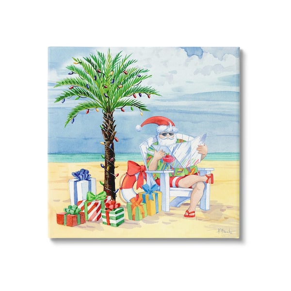 Stupell Industries Santa Claus on Beach byPaul Brent 1-Piece Unframed Graphic Print Nature Poster Art Print 24 in. x 24 in.