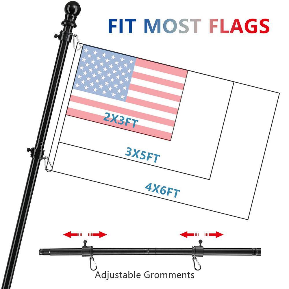 5ft Black Stainless Steel Tangle-Free Flag Pole with Holder Bracket