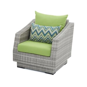 Cannes 5-Piece All Weather Wicker Patio Club Chair and Ottoman Conversation Set with Sunbrella Ginkgo Green Cushions