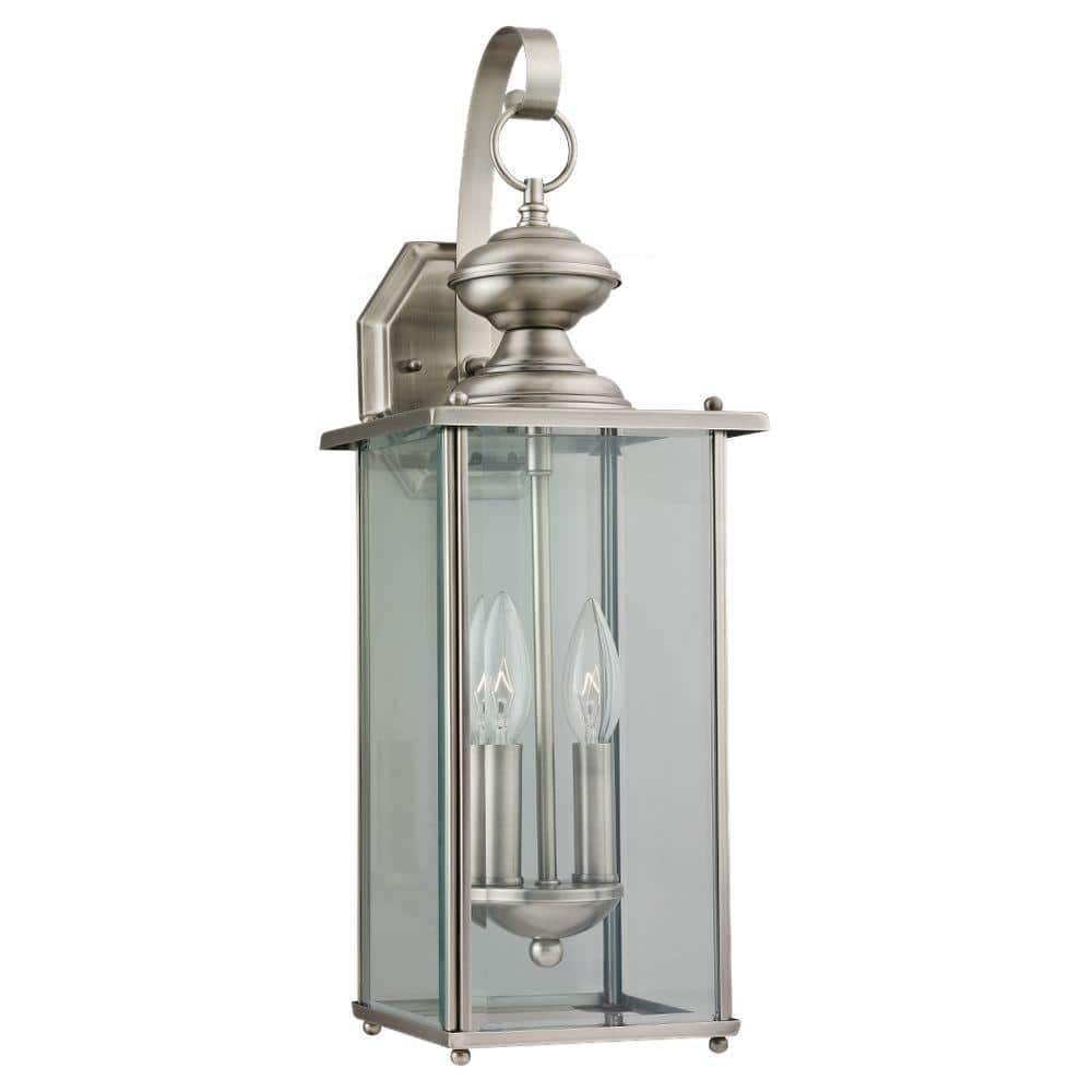Antique Brushed Nickel 2-Light Outdoor Wall Lantern with Clear Glass