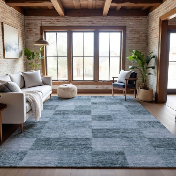 Mayfield Premium Machine Washable Abstract AMF1139 Denim 3 ft. x 4 ft. Area Rug