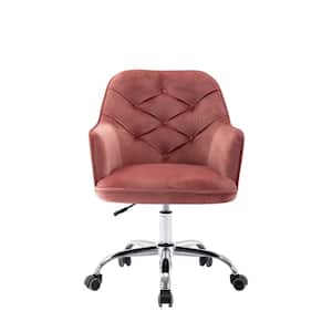Pink Velvet Modern Desk Chair Upholstered Adjustable Swivel Task Chair
