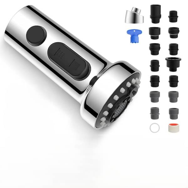 1-Piece 3-Function Pull Down Kitchen Faucet Spra Stainless Steels Pull Down Kitchen Faucet Head Replacement in Chorme