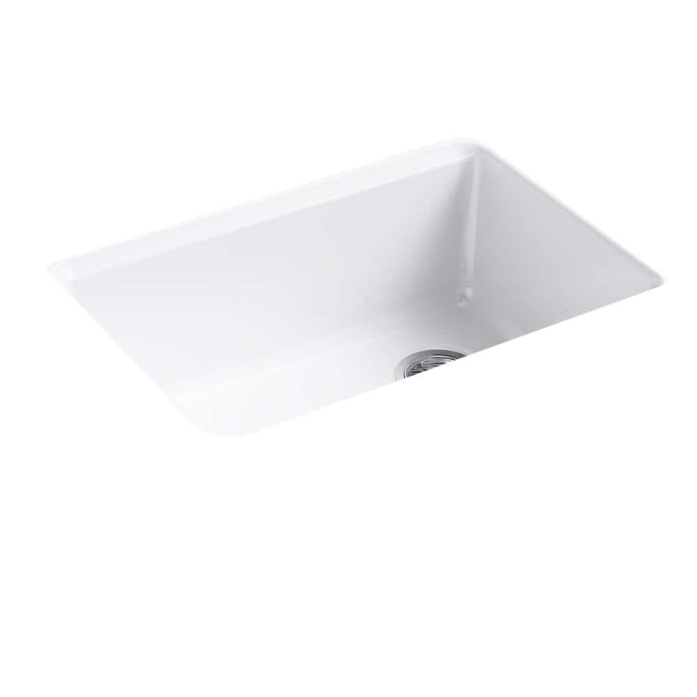 White Enamelled Cast Iron Single-Bowl Kitchen Sink with Accessories