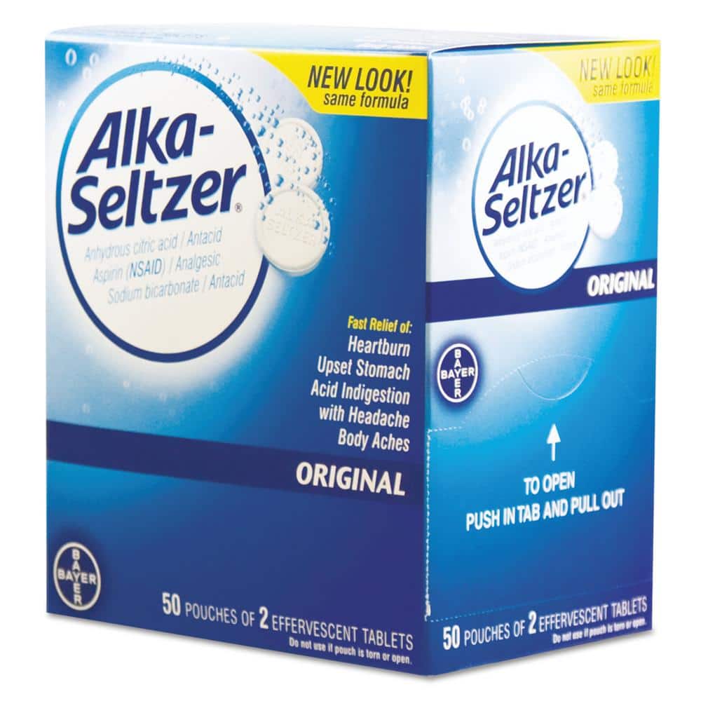 Alka-Seltzer Antacid and Pain Relief Medicine (2-Pack, 50-Packs/Box), White -  PFYBXAS50