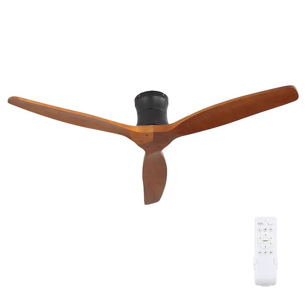 52 in. Black Walnut Flush Mount Ceiling Fan with Solid Wood Blades and Remote Control