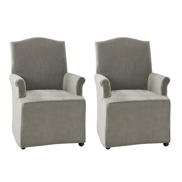 JAYDEN CREATION Adelina Grey Traditional Roll Arm Dining Chair with Hooded Caster Wheels Set of 2