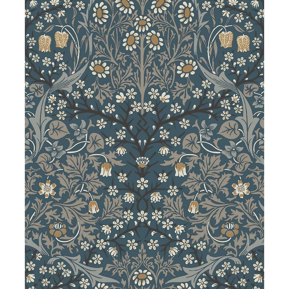 Aegean Blue and Warm Stone Victorian Garden Floral Pre-Pasted Wallpaper