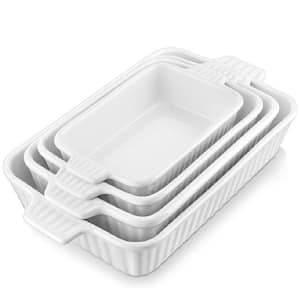 4-Piece Set Rectangular Ceramic Bakeware for Oven, Porcelain Baking Dishes, White