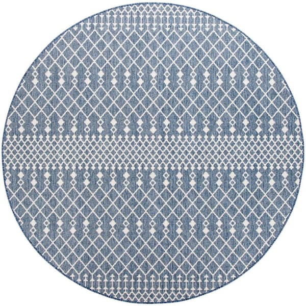 Positano Navy Blue 12 ft. Round x 12 ft. Moroccan Contemporary Round Area Rug