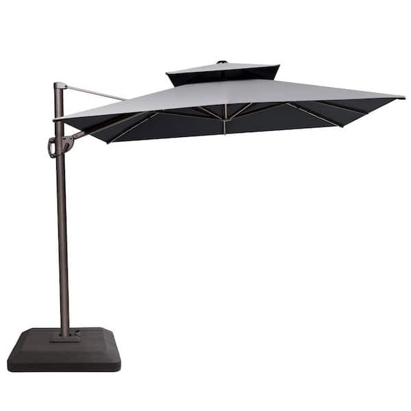 Crestlive Products 11 ft. x 9 ft. Double Top Rectangular Cantilever Patio Umbrella in Dark Gray with 220 lbs. HDPE Brown Base
