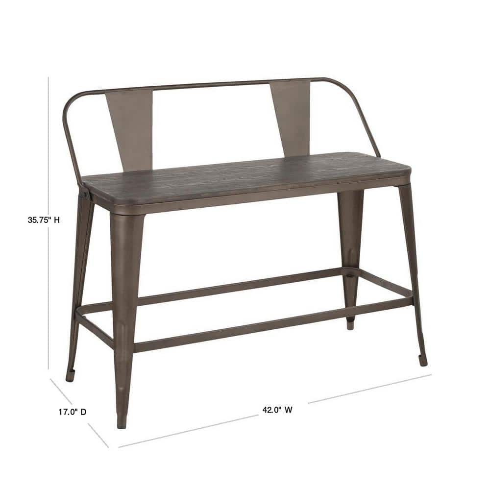 Gray Wood and Steel Rustic Counter Bench