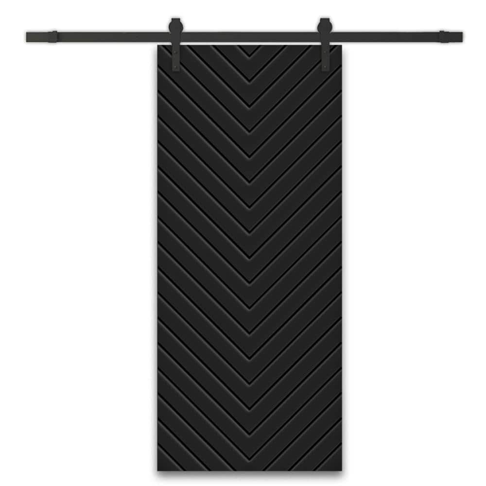 Herringbone 24 in. x 80 in. Fully Assembled Black Painted MDF Modern Sliding Barn Door with Hardware Kit price history on PriceWatchPro