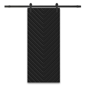 Herringbone 42 in. x 84 in. Fully Assembled Black Stained MDF Modern Sliding Barn Door with Hardware Kit