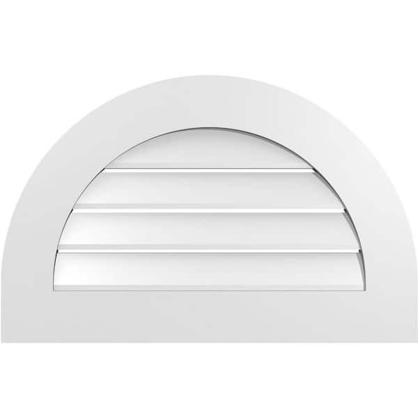 Ekena Millwork 28 in. x 18 in. Round Top White PVC Paintable Gable Louver Vent Functional