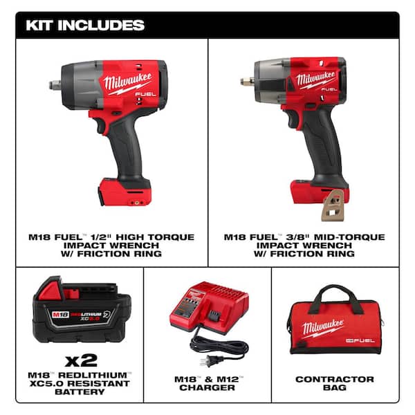 M18 FUEL 18-Volt Lithium-Ion Brushless Cordless High Torque 1/2 in. and Mid-Torque 3/8 in. Impact Wrench Combo Kit