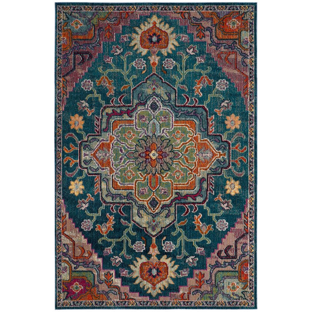 SAFAVIEH Crystal Teal/Rose 5 ft. x 8 ft. Border Area Rug CRS501T-5 ...