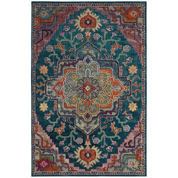 SAFAVIEH Crystal Teal/Rose 5 ft. x 8 ft. Border Area Rug