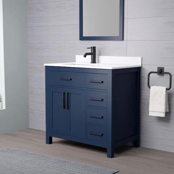 Beckett 36 in. W x 22 in. D x 35 in. H Single Sink Bathroom Vanity in Dark Blue with White Cultured Marble Top