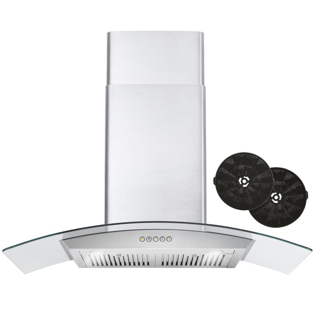 Cosmo 36 in. Ductless Wall Mount Range Hood in Stainless Steel with LED Lighting and Carbon Filter Kit for Recirculating, Stainless Steel with Push Buttons