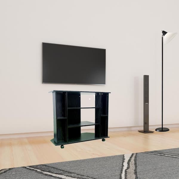 HomeRoots Black TV Stand Fits TV's up to 32 in. with Shelves