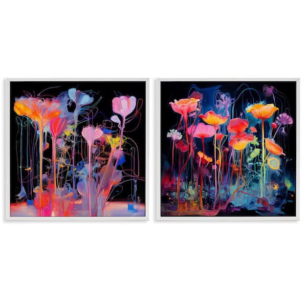 Stupell Industries Contrasting Otherworldly Blossoms by Nuk Nalandro 2-Pieces White Framed Abstract Giclee Art Print 12 in. x 12 in.