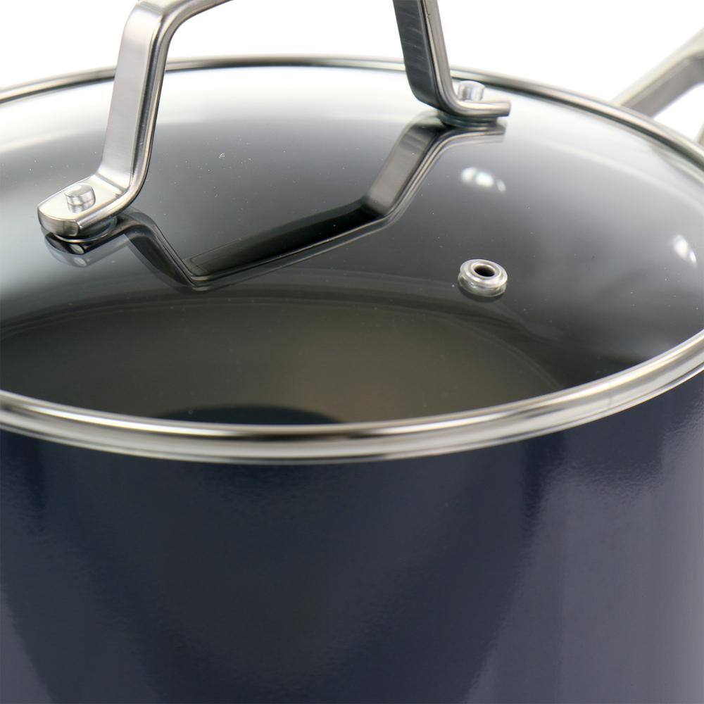 Dark Gray 3.5 Quart Non-Stick Aluminum Saucepan with Glass Lid