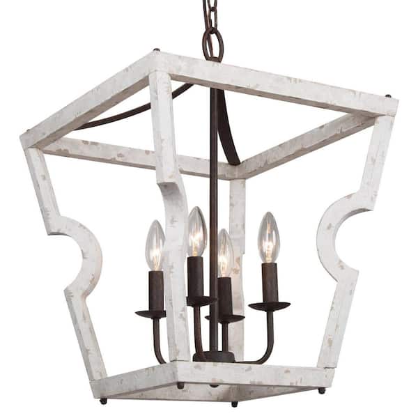 Modern Farmhouse 4-Light Wooden Lantern Cage Chandelier