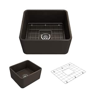 Classico Farmhouse Apron Front Fireclay 20 in. Single Bowl Kitchen Sink with Bottom Grid and Strainer in Matte Brown