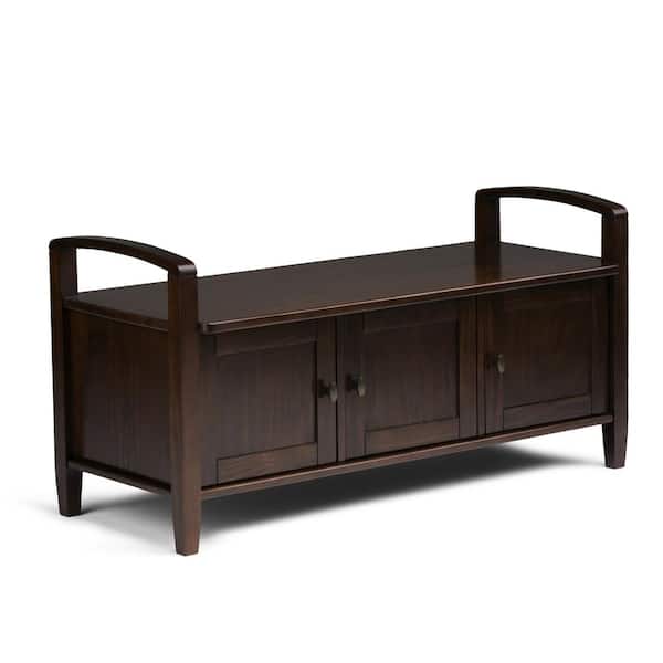 Simpli Home Warm Shaker Solid Wood 44 in. Wide Transitional Entryway Storage Bench in Tobacco Brown
