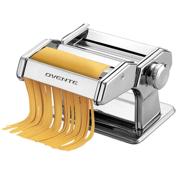 OVENTE 150 mm Silver Stainless Steel Manual Pasta Maker with 7 Thickness Settings and 3 Premium Attachments