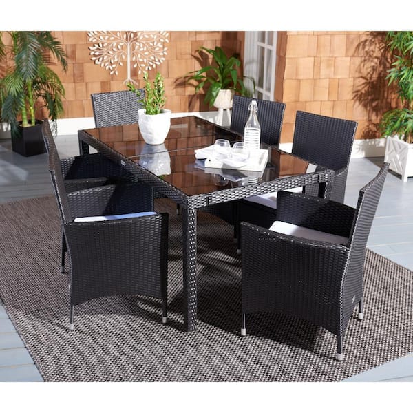 Jolin Black 7-Piece Wicker Outdoor Patio Dining Set with White Cushions