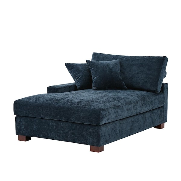Uixe Blue Chenille Left Arm Facing Sectional Chaise Lounge with