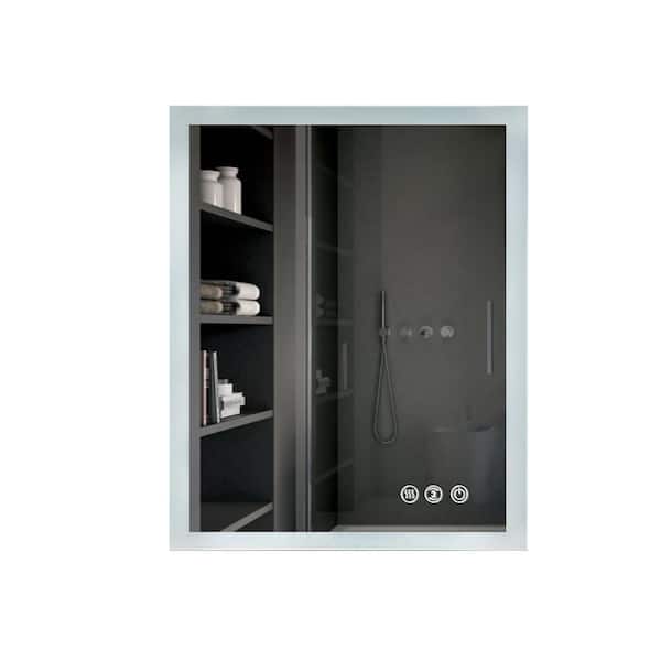 FORCLOVER 30 in. W x 36 in. H Small Rectangular Frameless Anti-Fog and Dimmable Wall Mount Bathroom Vanity Mirror in White