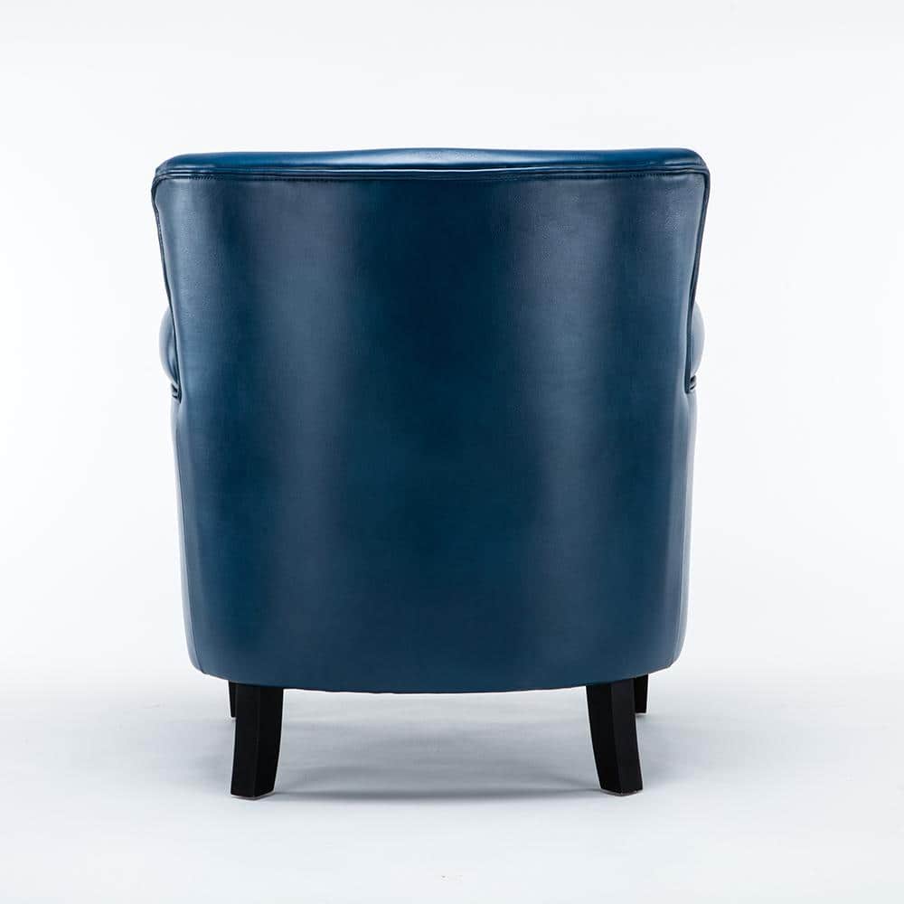 Navy Blue Leather Accent Chair with Wood Legs