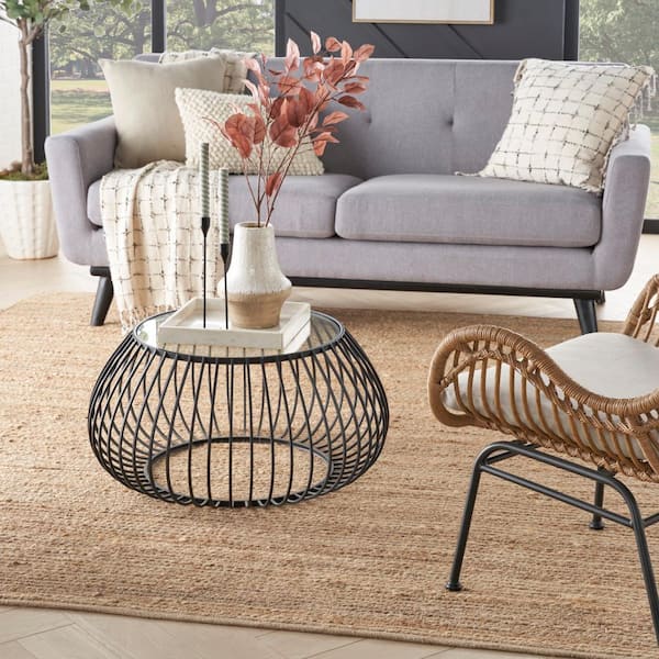 Natural Jute Natural 8 ft. x 8 ft. All-Over Design Contemporary Square Area Rug