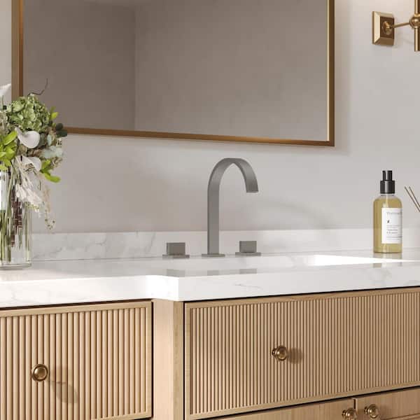 CubeLine High Arc 8 in. Widespread Double Handle Bathroom Faucet in Brushed Nickel Drain Included (2-Pack)