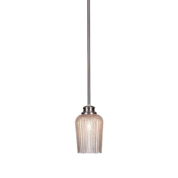 Unbranded Memphis 60-Watt 1-Light Brushed Nickel Shaded Mini Pendant Light with Glass Shade