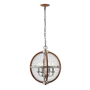 Gaines 16 in. 4-Light Silver Adjustable Iron Rustic Industrial Farmhouse LED Pendant