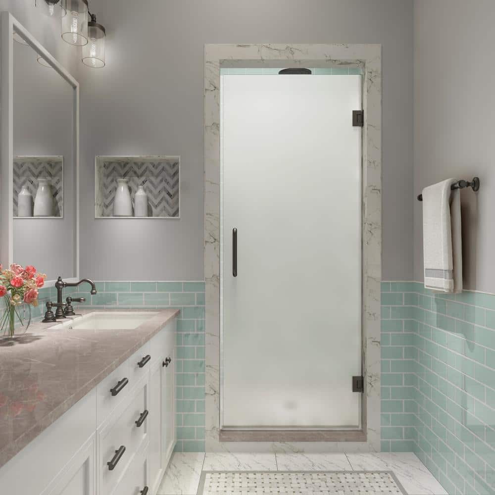 Kinkade XL 23.25 in. - 23.75 in. x 80 in. Frameless Hinged Shower Door with Ultra-Bright Frosted Glass in Bronze price history on PriceWatchPro
