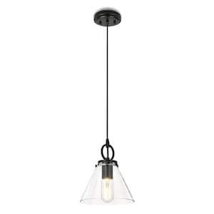 Jasslynn 60 Watt 1 Light Black Industrial Pendant Light with Clear Cone Glass Shade for Dining Room, Kitchen