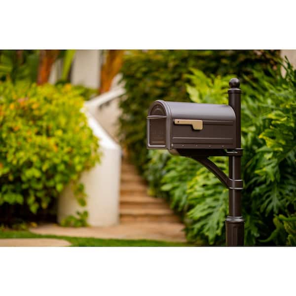 Mapleton Rubbed Bronze, Large, Steel, Post Mount Mailbox with Premium Champagne Flag