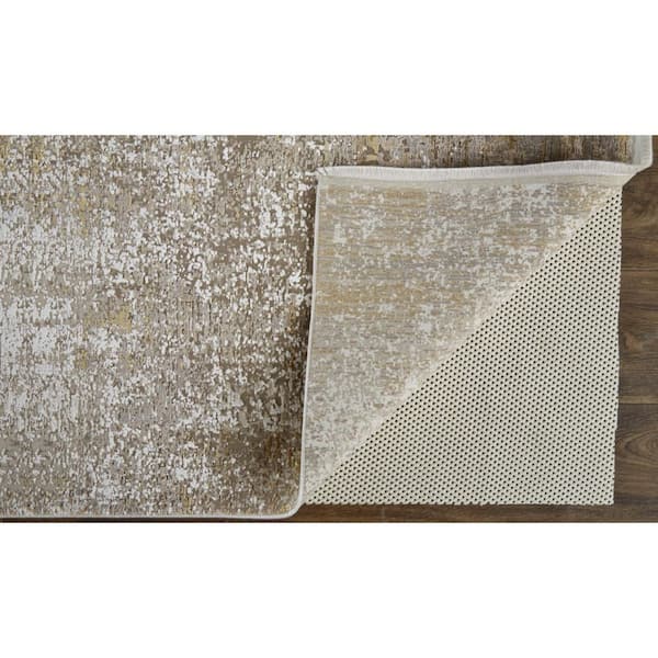Gold, Ivory 10 ft. x 13 ft. Woven Abstract Viscose Indoor Area Rug