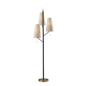 3-Light Daniel 71 in. Black with Antique Brass Accents Pendant