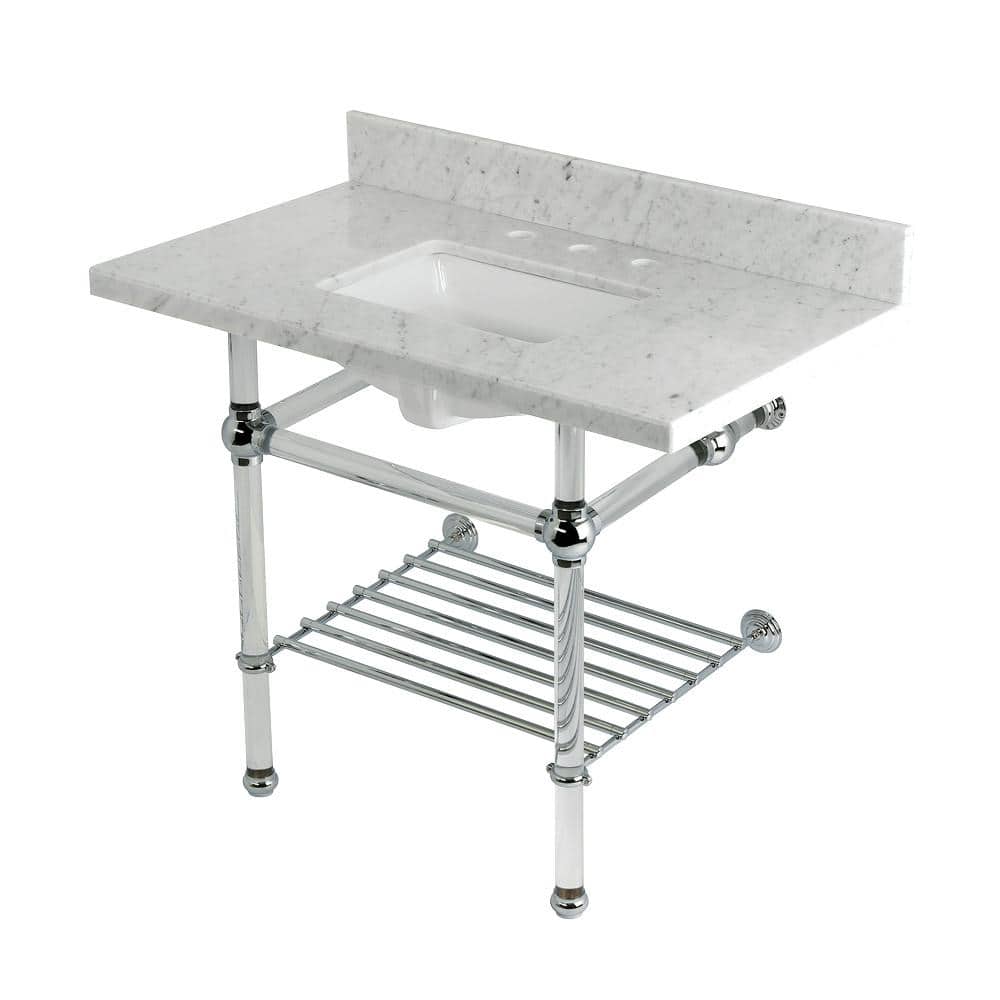 Kingston Brass Templeton 36 In. Marble Console Sink With Acrylic Legs In Carrara Marble Polished Chrome Hkvpb36masqb1