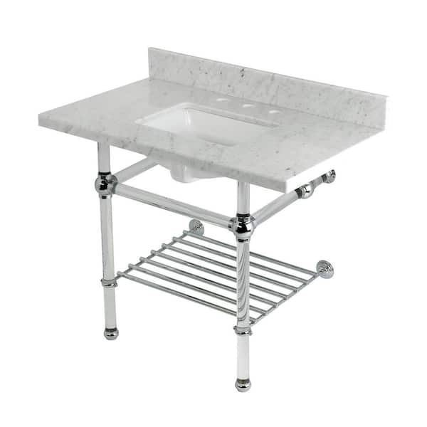 Kingston Brass Templeton 36 in. Marble Console Sink with Acrylic Legs in Carrara Marble/Polished Chrome