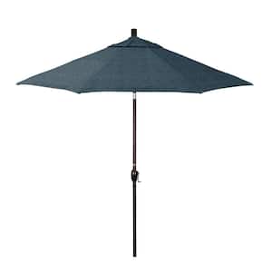 9 ft. Bronze Aluminum Market Patio Umbrella with Crank Lift and Push-Button Tilt in Domino Lagoon Pacifica Premium