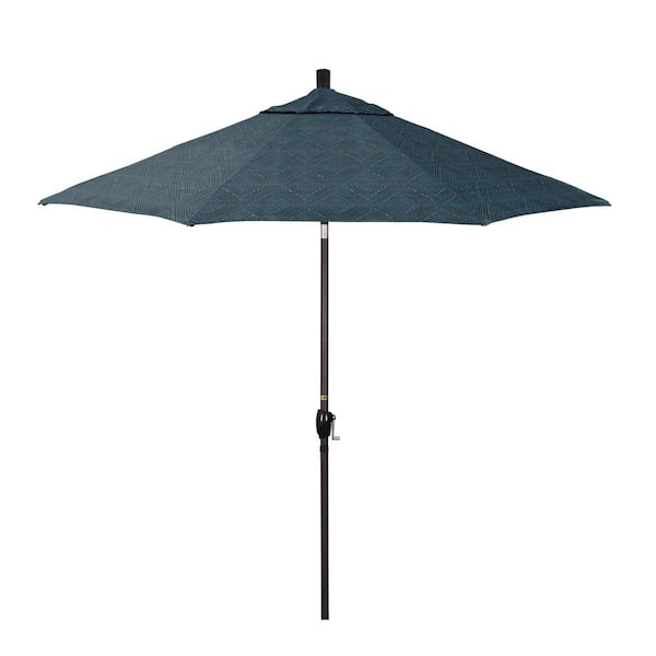 California Umbrella 9 ft. Bronze Aluminum Market Patio Umbrella with Crank Lift and Push-Button Tilt in Domino Lagoon Pacifica Premium