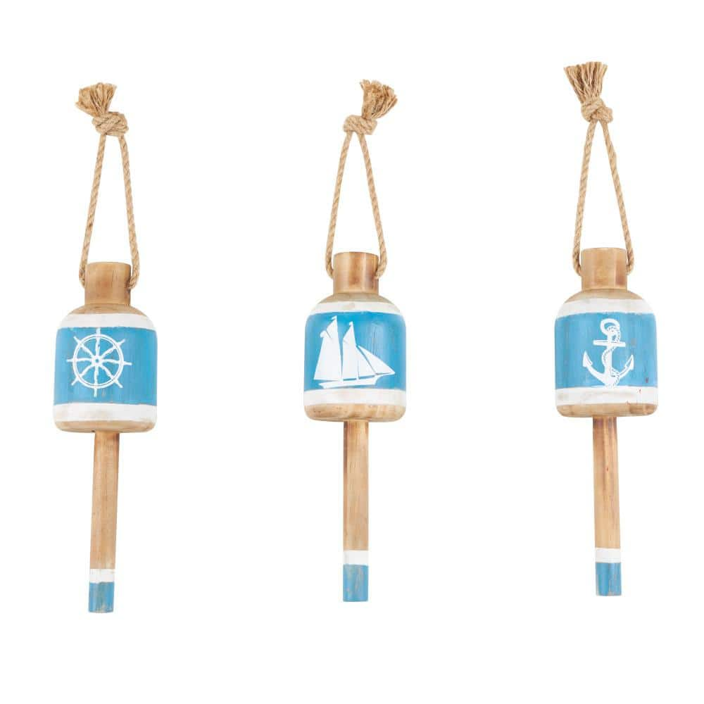 Litton Lane Wooden Blue Anchor, Sailboat, and Ship Wheel Buoy Wall Art ...